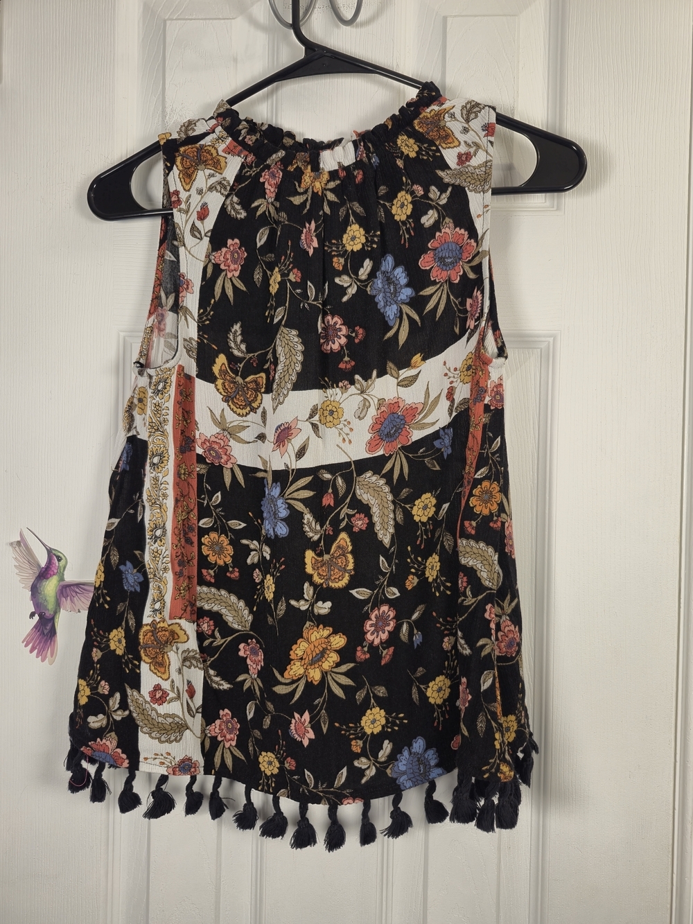 Style & Co. Petite Small Floral Patchwork Tassel Boho Tank Top Blouse